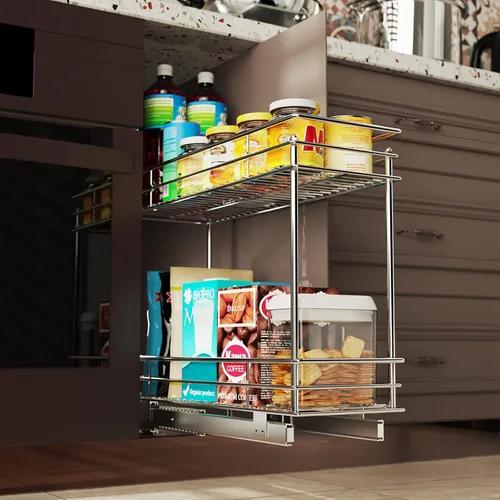 Miniatura 6 de LOVMOR Organizador y almacenamiento de armario extraíble (5 pulgadas de ancho x 21 pulgadas de profundidad) de 2 niveles para gabinete de base