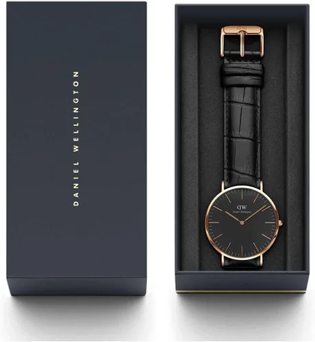 Miniatura 8 de Daniel Wellington Reloj de lectura clásico, correa de cuero negro italiano