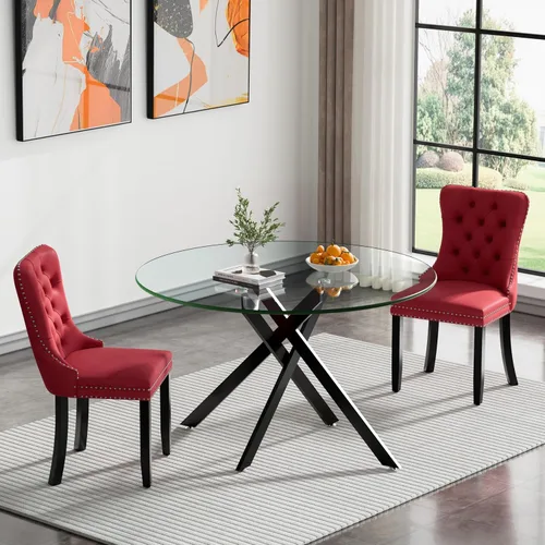 Miniatura 16 de HomVent Juego de mesa de comedor redonda de vidrio de 3 piezas, juego de mesa de comedor de vidrio templado para 2 mesas de cocina con 2 sillas