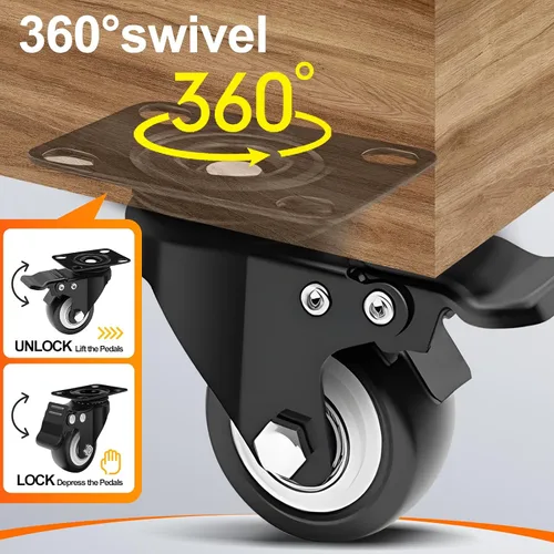 Miniatura 5 de Rodajas resistentes de 2 pulgadas, 4 juegos de - Rodajas de placa con freno, soportan 600 libras, ruedas giratorias silenciosas de 360 grados