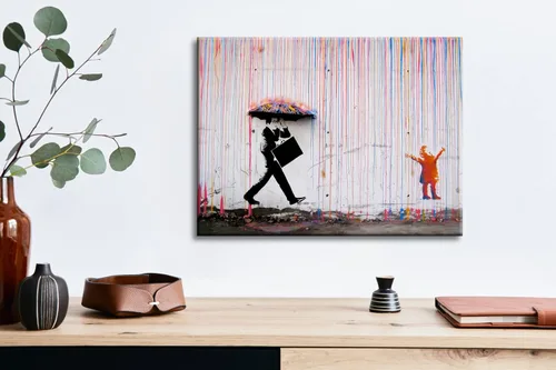 Miniatura 5 de Wieco Art Banksy Lluvia o Graffiti Colorido Callejero Famoso Pinturas en Lienzo Arte de Pared Moderno Inspirador Imágenes de Amor en Gris Impresión