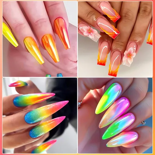 Miniatura 4 de Polvo de pigmento de uñas de neón, 5 colores de efecto espejo metálico, polvo cromado para uñas, diseño de uñas iridiscentes degradadas, kit