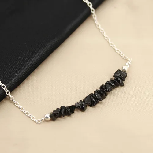 Miniatura 3 de Gempires Natural Black Tourmaline Chips Bar Bracelet, 3-4 mm Chips With 7+1 inch Adjustable Silver Plated Chain (Black Tourmaline)