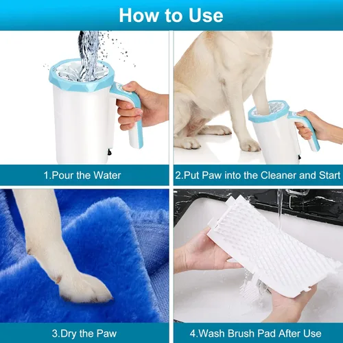 Miniatura 6 de Limpiador automático recargable de patas de perro, taza de lavado de patas de perro, limpiador portátil 2 en 1 de patas de mascota con cepillo