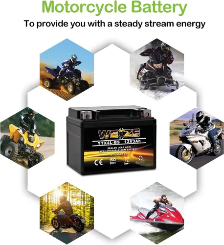 Miniatura 7 de Weize YTX4L-BS - Batería de motocicleta sellada recargable de alto rendimiento compatible con Polaris Scrambler, Sportsman 90, Honda Scooters NQ50
