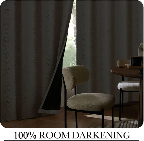 Miniatura 4 de Cortinas 100% opacas para dormitorio, cortinas metálicas geométricas de diamante en oro sobre blanco 63 pulgadas de largo, cortinas oscuras