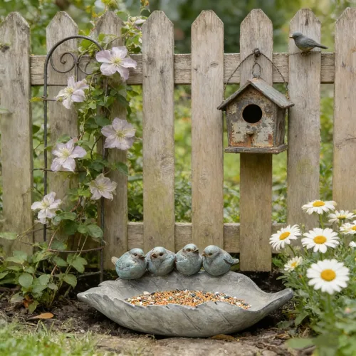 Miniatura 4 de Bird-Feeder - Cuenco de baño para pájaros salvajes al aire libre, decoración de jardín, pájaros de poliresina en la hoja, 12.4 x 7.5 x 4.1 pulgadas