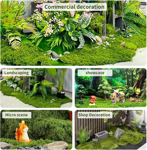 Miniatura 8 de Tapete de musgo verde artificial para decoración de pared de césped, 19.68 x 19.68 pulgadas, tapete de musgo natural preservado, hojas de musgo