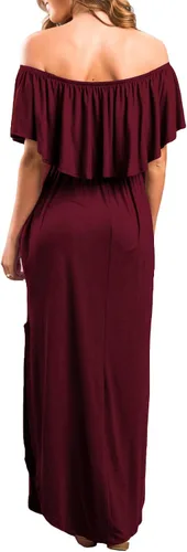 Miniatura 3 de Sarin Mathews - Vestido de fiesta para mujer, estilo casual largo hasta los tobillos, con volantes, hombros descubiertos, abertura lateral