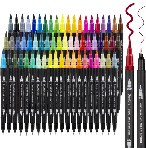 Tommax Juego de 61 marcadores de doble pincel, marcadores artísticos de doble punta para libros de colorear para adultos, bolígrafos de dibujo