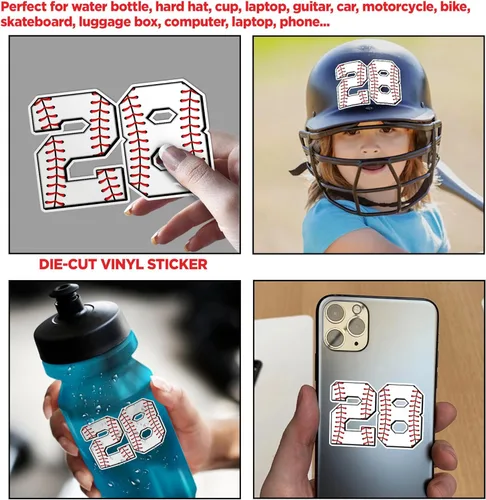 Miniatura 6 de Calcomanía personalizable con números de béisbol para casco de béisbol, calcomanías de vinilo troqueladas para casco de béisbol, calcomanías