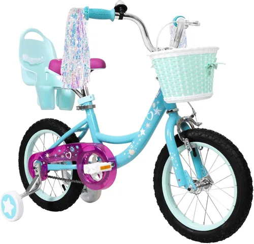 WEIZE Kids Bike, 14 16 Inch Children Bicycle for Girls Ages 4-12 Years Old, Front Basket, Bell, Streamer, Doll Seat, Adjustable Seat & Handlebars,