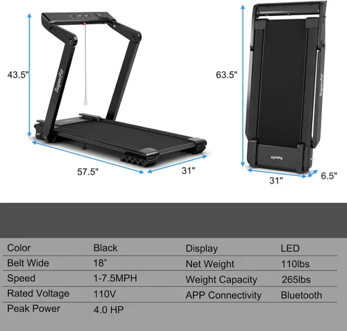 Miniatura 8 de Goplus Caminadora plegable de alta resistencia 4.0HP, caminadora eléctrica plegable Superfit con pantalla táctil LED, cinturón de frecuencia