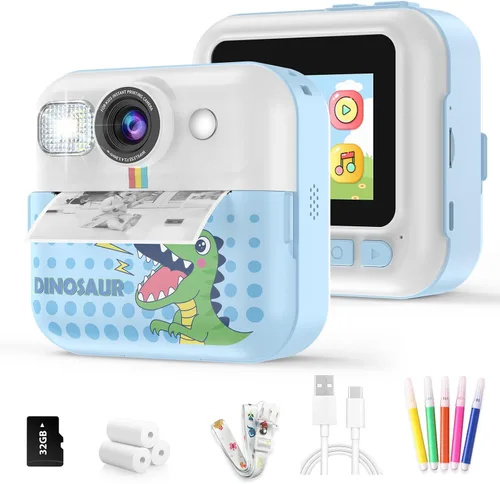Miniatura 8 de Cámara para Niños Varones, Cámara de Juguete Portátil de Impresión Azul para Niños Pequeños 1080P Cámaras de Video Niños Cámara de Impresión