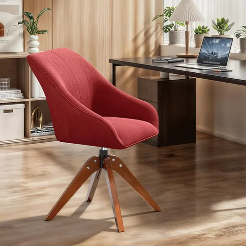 Miniatura 4 de MoNiBloom Silla giratoria decorativa, sillón moderno de mediados de siglo con patas de madera maciza, silla de escritorio de oficina en casa, sin