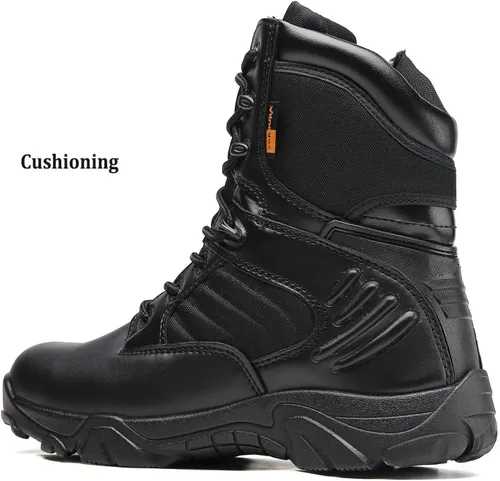 Miniatura 5 de Botas tácticas para hombre, botas de combate de 8 pulgadas, botas de trabajo para hombres, duraderas con cremallera lateral, botas militares