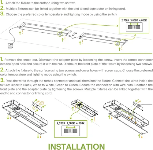Miniatura 8 de ASD Iluminación LED giratoria para debajo del gabinete color bronce, 24 pulgadas 12W, con cableado o enchufe, 2700K/3000K/4000K, interruptor