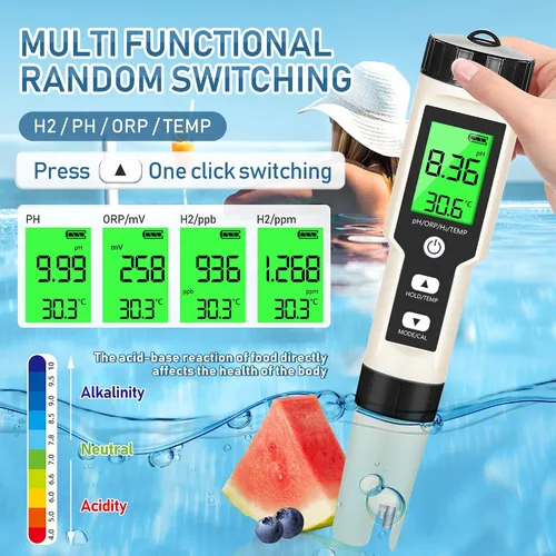 Miniatura 5 de Pruebador de Agua de Hidrógeno 4 en 1 pH, H2, ORP y Temp, Medidor de pH Medidor de ORP Probador de Hidrógeno para Agua con ATC y Retroiluminación