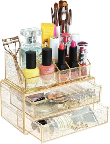 Miniatura 13 de Ikee Design Organizador de maquillaje acrílico con 4 cajones y soportes removibles para lápices labiales en la parte superior, ideal para maquillaje