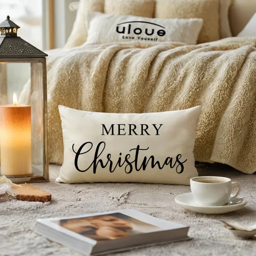 Miniatura 2 de Fundas de almohada lumbar de Navidad estilo granja, fundas de cojín de vacaciones de invierno, fundas de almohada decorativas rectangulares