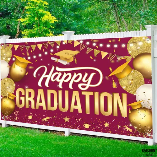 Miniatura 6 de KatchOn, Cartel de feliz graduación granate y dorado XL, 72 x 44 pulgadas Fondo de graduación 2025, decoraciones de graduación clase de 2025