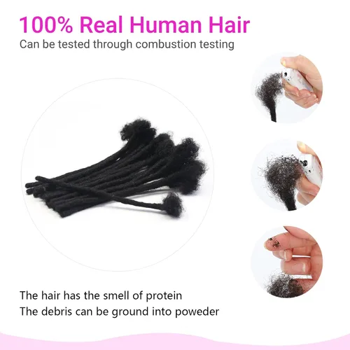 Miniatura 6 de Extensiones de cabello humano Loc de 0.2 cm de ancho, 4 pulgadas, 30 hebras, negro natural 100% completamente hechas a mano, extensiones