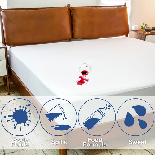 Miniatura 3 de EMMA + OLIVER Protector de colchón hipoalergénico 100% impermeable, lavable a máquina, parte superior de algodón liso, sin vinilo