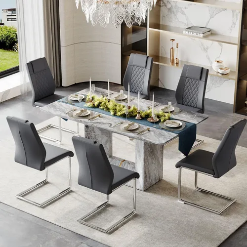 Miniatura 14 de Conjunto de mesa de comedor MUUOKY para 4, mesa de cocina de 63'' y sillas para 4, conjunto de mesa gris y 4 sillas modernas, adecuado para comedor