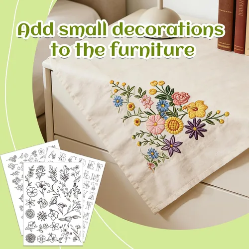 Miniatura 6 de 4 hojas de patrones de bordado para pegar y puntar, papel estabilizador de bordado soluble en agua de 8.5 x 11 pulgadas, estabilizadores de costura