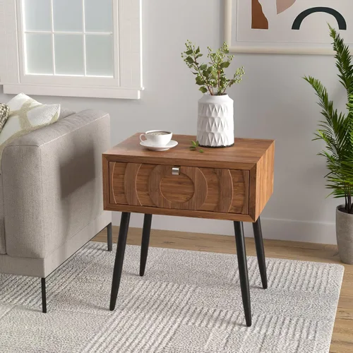 Miniatura 20 de COSIEST Mesita de noche, mesa auxiliar rústica con 3 cajones, mesa de noche de madera vintage con patas robustas, mesa auxiliar moderna