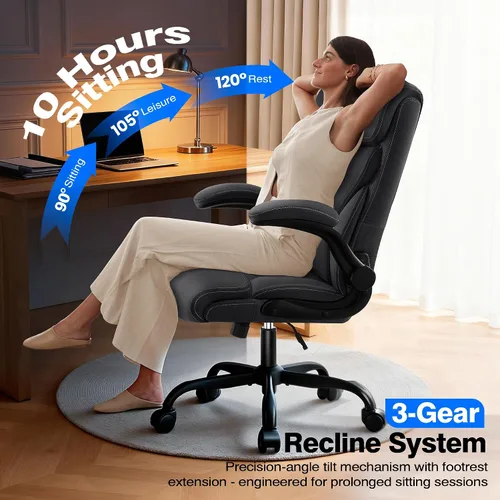 Miniatura 5 de AreShark Silla de oficina – Silla ejecutiva de escritorio cómoda transpirable con respaldo alto y soporte lumbar, silla ergonómica de cuero con Negro