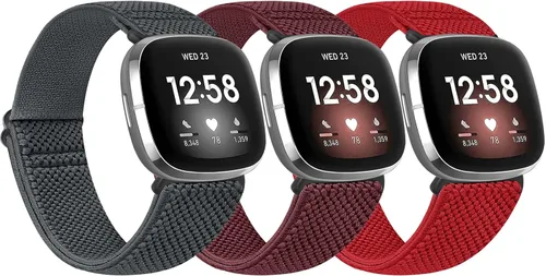 Miniatura 11 de Paquete de 3 correas elásticas de nailon compatibles con Fitbit Versa 4/Versa 3/Sense 2/Sense, suave, ajustable, transpirable, correas de repuesto