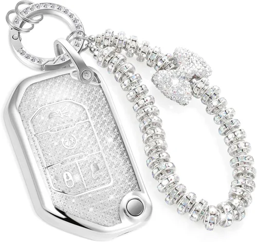 Miniatura 43 de Funda para llavero Jeep con llavero trenzado de diamante de lujo, funda suave mejorada para Wrangler Rubicon Gladiator JL JLU JT Sahara JLU Flip
