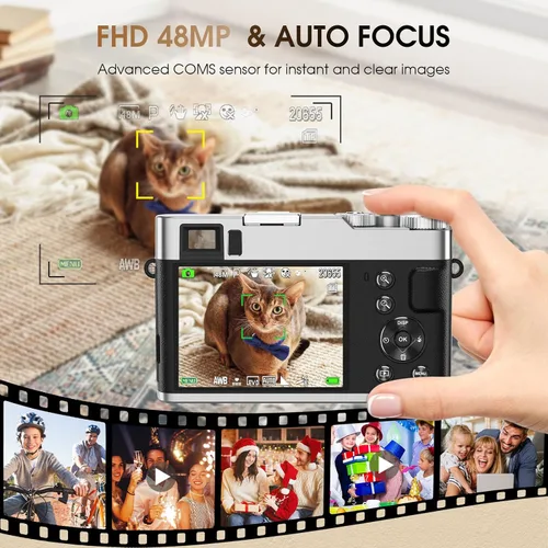 Miniatura 2 de Cámara digital 4K con tarjeta SD, cámara de apuntar y disparar de 48 MP con visor de flash y dial, cámara de vlogging antivibración, zoom 16X, 2