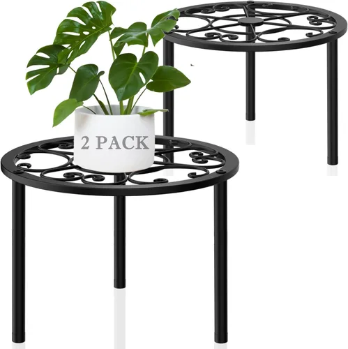 Miniatura 10 de TOSKING Soporte de metal resistente para plantas, patrón redondo de desplazamiento clásico de 9 pulgadas, patas niveladoras antideslizantes