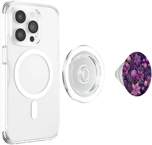 Miniatura 4 de PopSockets MagSafe PopGrip de Navidad con diseño floral morado para iPhone