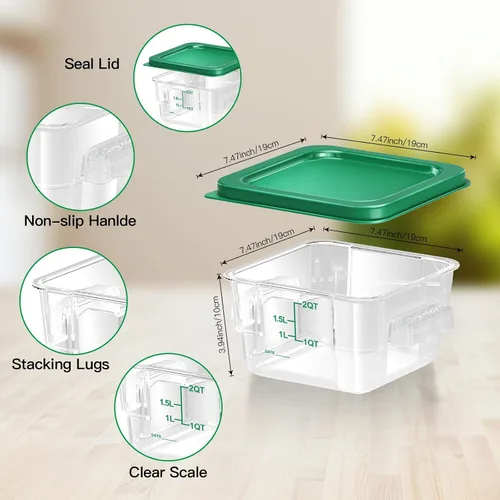 Miniatura 3 de 6 piezas recipientes de almacenamiento de alimentos de 2 cuartos con tapa, recipientes de almacenamiento comercial cuadrados transparentes con asa