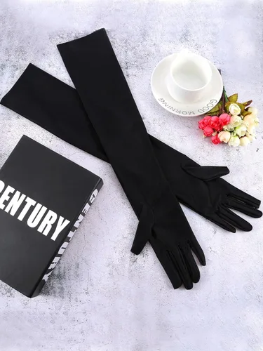 Miniatura 5 de Jetec 3 pares de guantes de ópera de los años 20 clásicos largos de satén longitud del codo guantes de 22 pulgadas tamaño adulto para mujeres y niñas