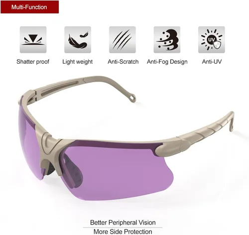 Miniatura 6 de Xaegistac Gafas de disparo con estuche Gafas de seguridad antivaho para cazadores para adultos Marco caqui lente púrpura