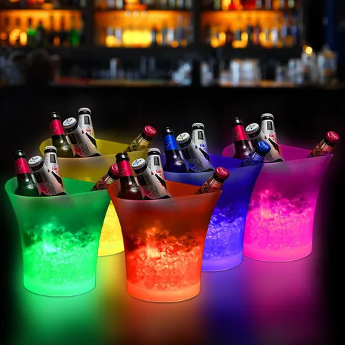 SMETA Cubo de hielo LED para champán cerveza vino botella que cambia de color cerveza 5L enfriador de gran capacidad con LED, cubo de hielo portátil