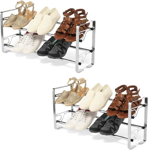 Miniatura 10 de USTECH Zapatero de 4 niveles patentado ajustable y expandible Estante de metal portátil para armario de entrada Estante de metal para zapatos