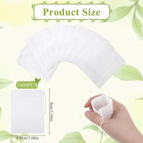 Miniatura 2 de SHENLIU 2400 bolsas de té desechables a granel para té de hojas sueltas, cordón, bolsas de café vacías, filtro infusor, bolsas de té vacías