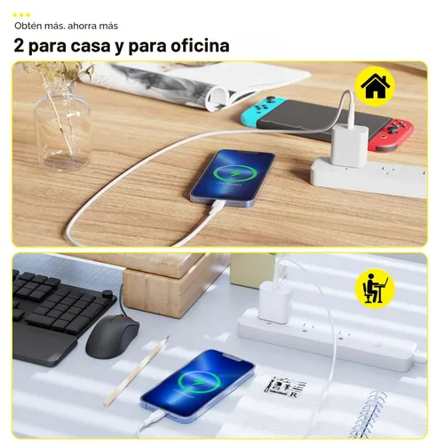 Miniatura 6 de Cargador rápido para iPhone, cable de carga de teléfono, paquete de 3 cargadores de iPhone de carga rápida de 6 pies, adaptador de carga USB C de 6