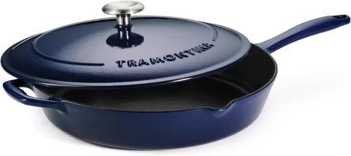 Tramontina Bestow - Sartén de hierro fundido esmaltado con tapa, sartén de 12 pulgadas, color azul