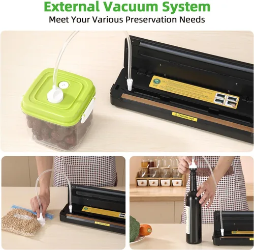 Miniatura 10 de Máquina selladora al vacío DIKEIBAS con 10 bolsas y rollo de bolsa de 10 pies Potente succión de 85kPa Sellador automático de alimentos