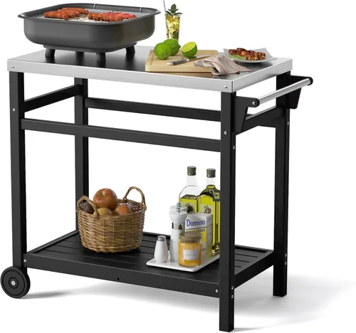 Miniatura 11 de TORVA Carrito de parrilla de preparación al aire libre con mesa de pasivación, carrito de parrilla rodante resistente a los arañazos de alta dureza