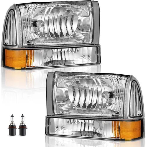 Miniatura 10 de WEELMOTO Conjunto de faros con bombillas para Ford Super Duty F250 F350 F450 F550 99-04, para Ford Excursion 00-04 con luz de señal de parachoques