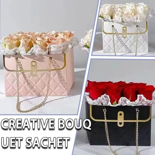Miniatura 2 de 8 cajas de regalo de papel de flores, bolsa de San Valentín, bolsa de regalo, bolsas de ramo de flores con cadena de metal, caja de regalo