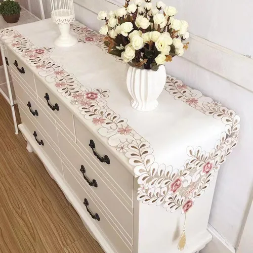 Miniatura 2 de Camino de mesa bordado con flores, cubierta de mesa de té de diseño moderno y elegante, mantel de poliéster para restaurante, cocina, comedor, boda