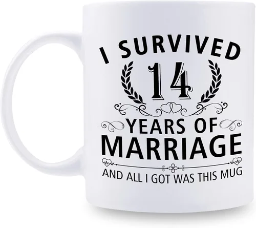 Miniatura 49 de Taza de café de 11 onzas con texto en inglés "I Survived 50 Years of Marriage and All I Got Was This Cup" para el 50 aniversario de boda y para él